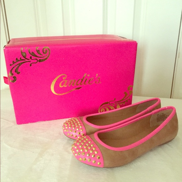 candies Shoes - CANDIES PINK & TAN SPIKED FLATS